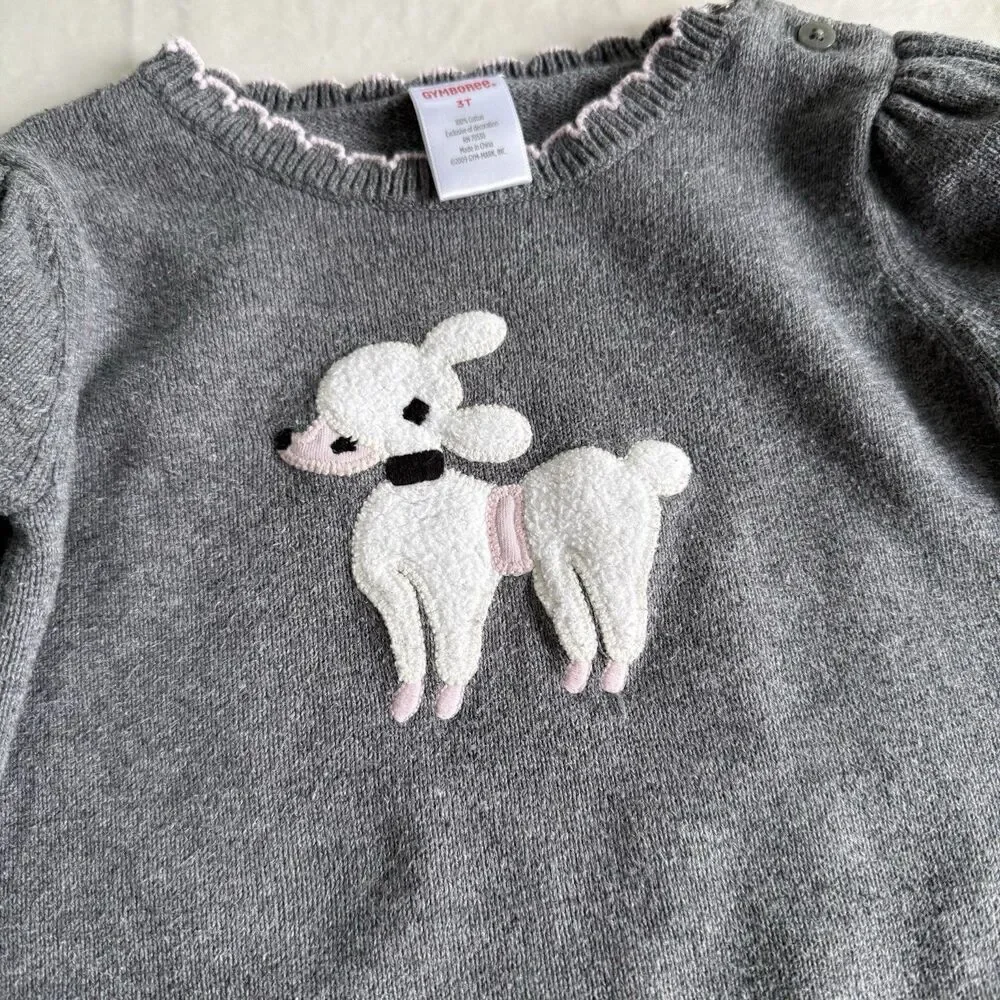Gymboree Toddler Girl 3T Sweater Gray Poodle Dog Puff Sleeve Fuzzy Y2K Vintage